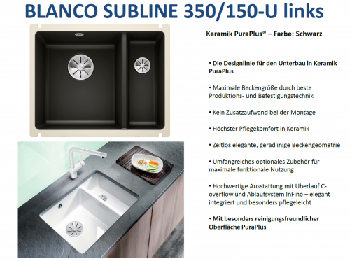 BLANCO Kchensple Subline 350/150-U Keramik PuraPlus Keramiksple / Unterbausple Ablaufsystem InFino