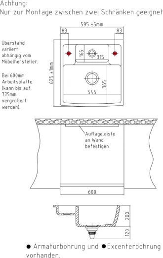 Systemceram KeraDomo CENTRA 60 BASIC Keramik Splmodul / Splstein in Standardfarben Arbeitsplattentiefe 600mm