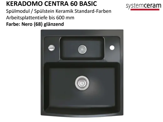 Systemceram KeraDomo CENTRA 60 BASIC Keramik Splmodul / Splstein in Standardfarben Arbeitsplattentiefe 600mm