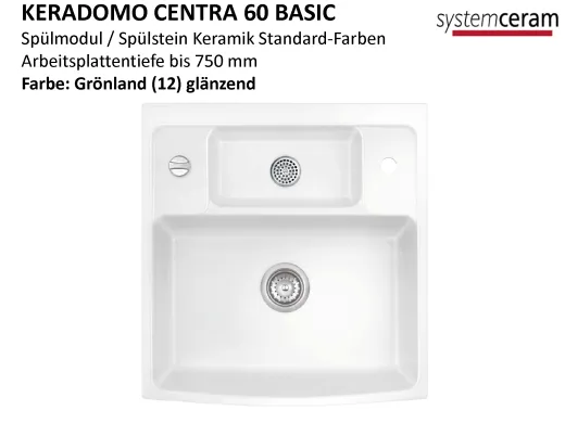 Systemceram KeraDomo CENTRA 60 BASIC Keramik Splmodul / Splstein in Standardfarben Arbeitsplattentiefe bis 750mm