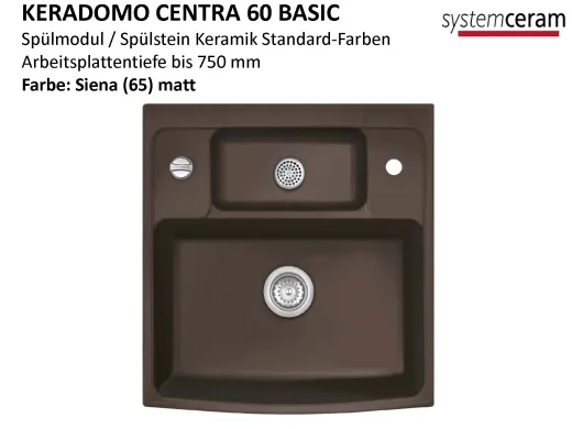 Systemceram KeraDomo CENTRA 60 BASIC Keramik Splmodul / Splstein in Standardfarben Arbeitsplattentiefe bis 750mm