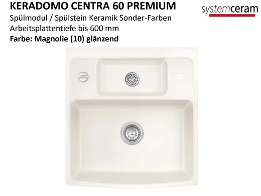 Systemceram KeraDomo CENTRA 60 PREMIUM Keramik Splmodul / Splstein in Sonderfarben Arbeitsplattentiefe 600mm