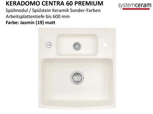 Systemceram KeraDomo CENTRA 60 PREMIUM Keramik Splmodul / Splstein in Sonderfarben Arbeitsplattentiefe 600mm