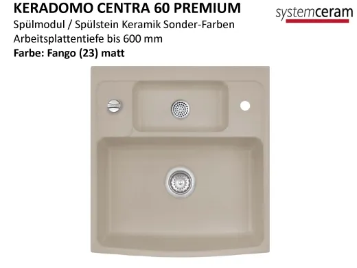 Systemceram KeraDomo CENTRA 60 PREMIUM Keramik Splmodul / Splstein in Sonderfarben Arbeitsplattentiefe 600mm
