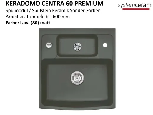 Systemceram KeraDomo CENTRA 60 PREMIUM Keramik Splmodul / Splstein in Sonderfarben Arbeitsplattentiefe 600mm