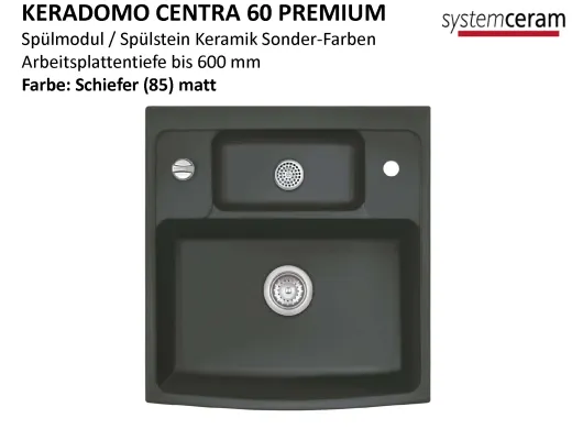 Systemceram KeraDomo CENTRA 60 PREMIUM Keramik Splmodul / Splstein in Sonderfarben Arbeitsplattentiefe 600mm
