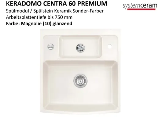 Systemceram KeraDomo CENTRA 60 PREMIUM Keramik Splmodul / Splstein in Sonderfarben Arbeitsplattentiefe bis 750mm