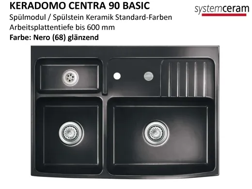 Systemceram KeraDomo CENTRA 90 BASIC Keramik Splmodul / Splstein in Standardfarben Arbeitsplattentiefe 600mm