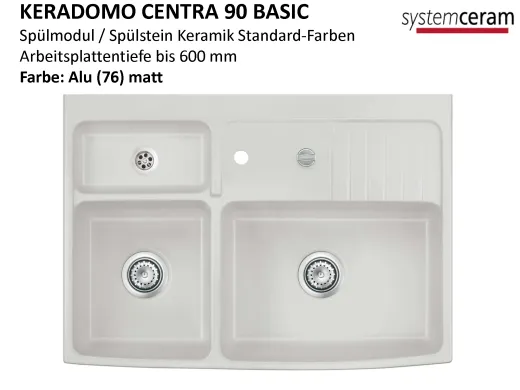 Systemceram KeraDomo CENTRA 90 BASIC Keramik Splmodul / Splstein in Standardfarben Arbeitsplattentiefe 600mm