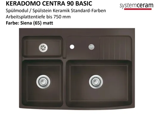 Systemceram KeraDomo CENTRA 90 BASIC Keramik Splmodul / Splstein in Standardfarben Arbeitsplattentiefe bis 750mm