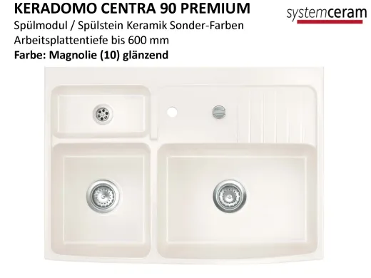 Systemceram KeraDomo CENTRA 90 PREMIUM Keramik Splmodul / Splstein in Sonderfarben Arbeitsplattentiefe 600mm