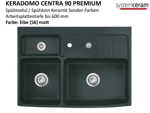 Systemceram KeraDomo CENTRA 90 PREMIUM Keramik Splmodul / Splstein in Sonderfarben Arbeitsplattentiefe 600mm