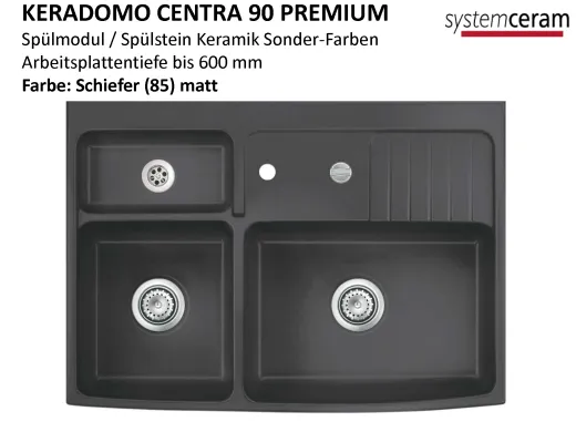 Systemceram KeraDomo CENTRA 90 PREMIUM Keramik Splmodul / Splstein in Sonderfarben Arbeitsplattentiefe 600mm