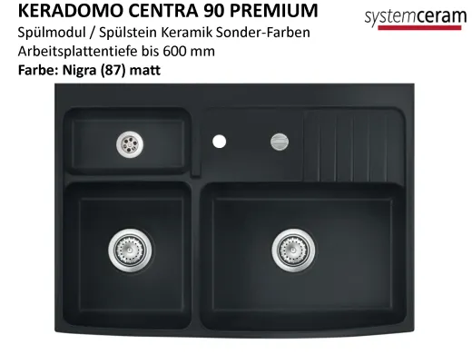 Systemceram KeraDomo CENTRA 90 PREMIUM Keramik Splmodul / Splstein in Sonderfarben Arbeitsplattentiefe 600mm