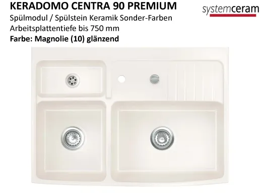 Systemceram KeraDomo CENTRA 90 PREMIUM Keramik Splmodul / Splstein in Sonderfarben Arbeitsplattentiefe bis 750mm