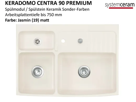 Systemceram KeraDomo CENTRA 90 PREMIUM Keramik Splmodul / Splstein in Sonderfarben Arbeitsplattentiefe bis 750mm