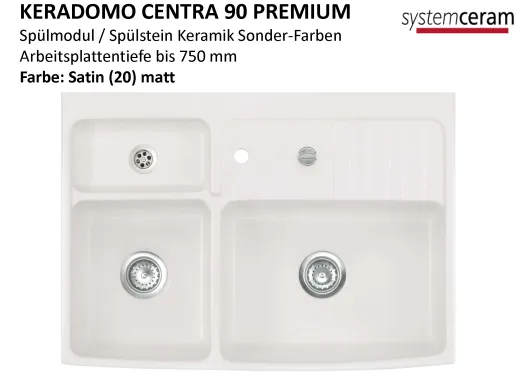 Systemceram KeraDomo CENTRA 90 PREMIUM Keramik Splmodul / Splstein in Sonderfarben Arbeitsplattentiefe bis 750mm
