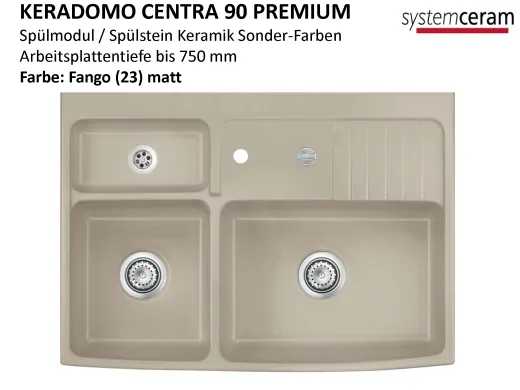Systemceram KeraDomo CENTRA 90 PREMIUM Keramik Splmodul / Splstein in Sonderfarben Arbeitsplattentiefe bis 750mm