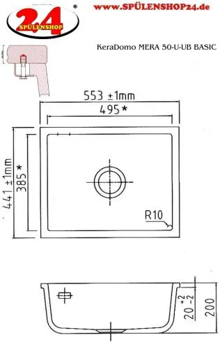Systemceram KeraDomo MERA 50 U BASIC Keramiksple / Unterbausple in Standardfarben fr die Kche