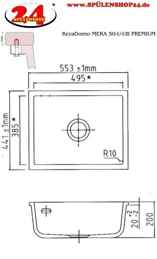 Systemceram KeraDomo MERA 50 U PREMIUM Keramiksple / Unterbausple in Sonderfarben fr die Kche