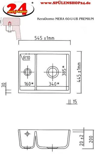 Systemceram KeraDomo MERA 60 U PREMIUM Keramiksple / Unterbausple in Sonderfarben fr die Kche