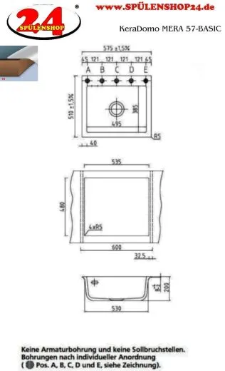 Systemceram KeraDomo MERA 57-BASIC Keramiksple / Einbausple in Standardfarben fr die Kche