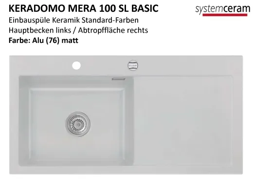 Systemceram KeraDomo MERA 100-SL-BASIC Keramiksple / Einbausple in Standardfarben fr die Kche