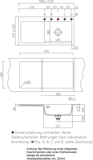 Systemceram KeraDomo MERA 100-SL-BASIC Keramiksple / Einbausple in Standardfarben fr die Kche