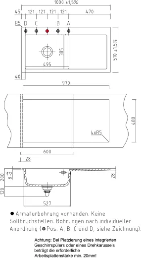 Systemceram KeraDomo MERA 100-SL-BASIC Keramiksple / Einbausple in Standardfarben fr die Kche