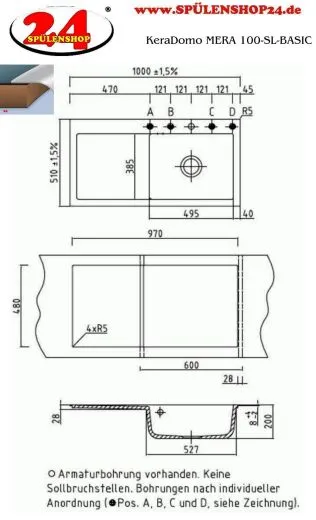 Systemceram KeraDomo MERA 100-SL-BASIC Keramiksple / Einbausple in Standardfarben fr die Kche