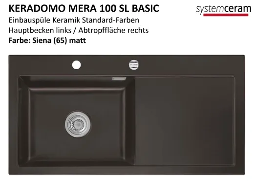 Systemceram KeraDomo MERA 100-SL-BASIC Keramiksple / Einbausple in Standardfarben fr die Kche