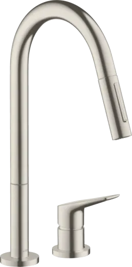 AXOR Kchenarmatur Citterio M Edelstahl Finish Einhebelmischer als 2-Loch Armatur 220 mit Zugauslauf Schwenkbereich einstellbar (34822800)