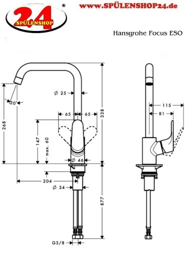 HANSGROHE Kchenarmatur Focus M41 Edelstahl Finish Einhebelmischer 260 mit Festauslauf, 1jet Schwenkbereich einstellbar (31820800)