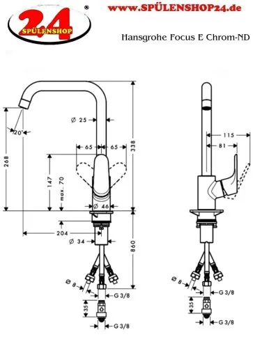 ✅ HANSGROHE Kchenarmatur Focus M41 Chrom Einhebelmischer 260 mit Festauslauf, 1jet Schwenkbereich einstellbar Niederdruck (31822000)