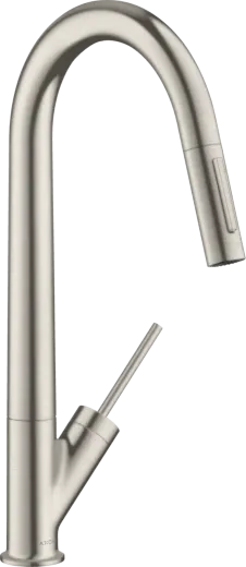 AXOR Kchenarmatur Starck Edelstahl Finish Einhebelmischer 270 mit Zugauslauf als Ausziehbrause mit Joystick-Bedienung (10821800)