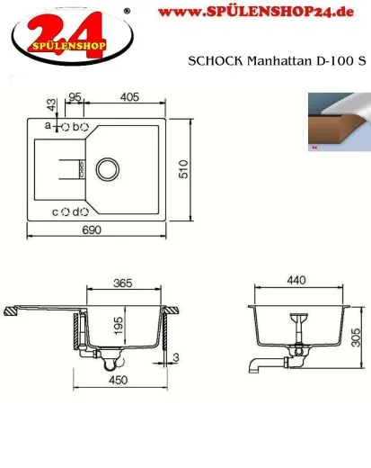 SCHOCK Kchensple Manhattan D-100S Cristalite Granitsple / Einbausple Basic Line mit Drehexcenter