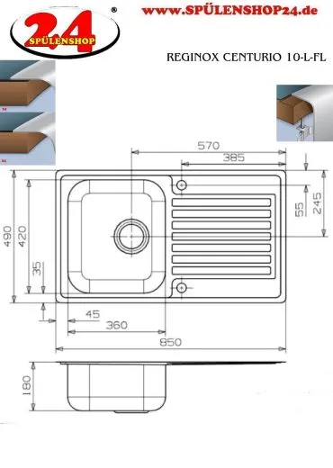 REGINOX Kchensple Centurio L10 Einbausple Edelstahl mit Flachrand Siebkorb als Drehexcenterventil