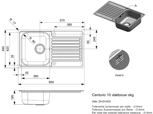 REGINOX K�chensp�le Centurio L10 Einbausp�le Edelstahl mit Flachrand Siebkorb als Drehexcenterventil
