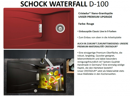 SCHOCK Kchensple Waterfall D-100 Cristadur Nano-Granitsple / Einbausple mit Comfopush Chrom