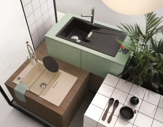 SCHOCK Kchensple Waterfall D-100 Cristadur Nano-Granitsple / Einbausple mit Drehknopfventil