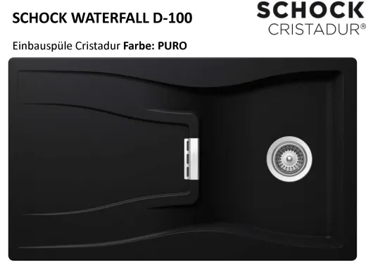 SCHOCK Kchensple Waterfall D-100 Cristadur Nano-Granitsple / Einbausple mit Drehknopfventil