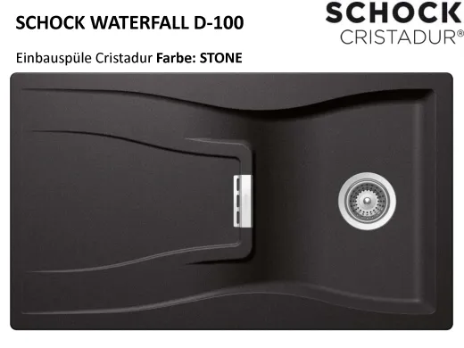 SCHOCK Kchensple Waterfall D-100 Cristadur Nano-Granitsple / Einbausple mit Drehknopfventil