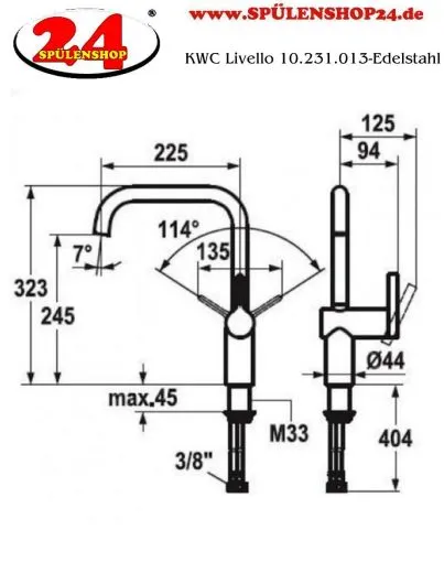 KWC Kchenarmatur Livello 10.231.013.700FL Einhebelmischer Edelstahl massiv mit Festauslauf (122298)