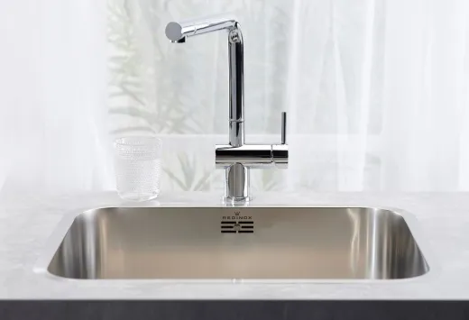 REGINOX K�chensp�le IB 4040 (L) OKG Einbausp�le Edelstahl 3 in 1 mit Flachrand Siebkorb als Stopfenventil