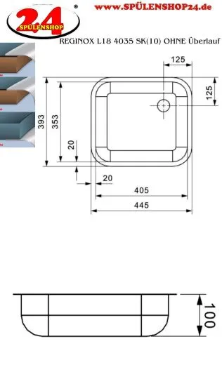 REGINOX Kchensple L18 4035 SK 10cm Einbausple Edelstahl 3 in 1 mit Flachrand OHNE berlauf Barrierefrei