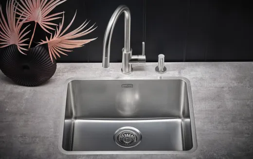 REGINOX K�chensp�le Kansas 50x40 (L) OKG 25cm Tief Einbausp�le Edelstahl 3 in 1 mit Flachrand Siebkorb als Stopfenventil