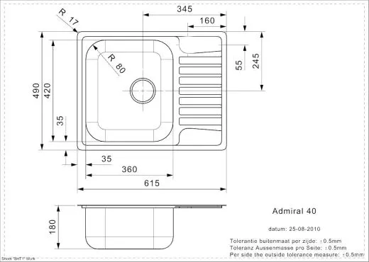 REGINOX Kchensple Admiral 40 (L) OKG Einbausple Edelstahl mit Flachrand Siebkorb als Stopfenventil