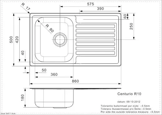 REGINOX Kchensple Centurio 10 (R) Einbausple Edelstahl mit Einbaurand Siebkorb als Stopfenventil