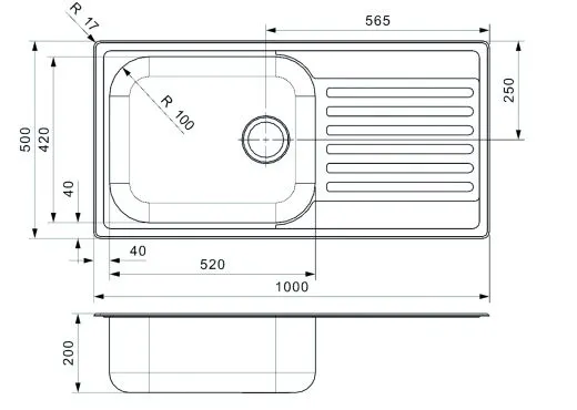 REGINOX Kchensple Minister 10 Einbausple Edelstahl mit Einbaurand Siebkorb als Stopfenventil