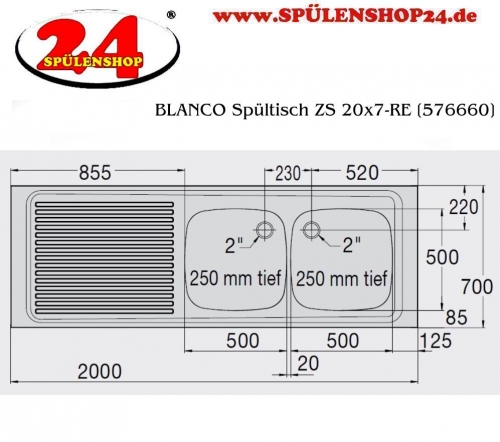 B.PRO Spltisch ZS 20x7 Gewerbesple 2 Becken Auflage / Abdeckung fr Spltisch Beckenseite auswhlbar
